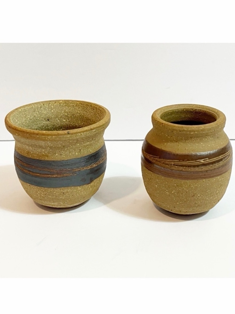 Indigenous Earthenware Small Pot Sanded Painted Pottery Signed Succulent Air 2x